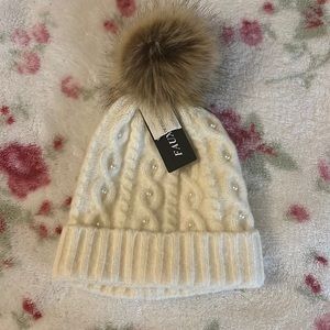 Faux Fur Beanie with Pearl Accents